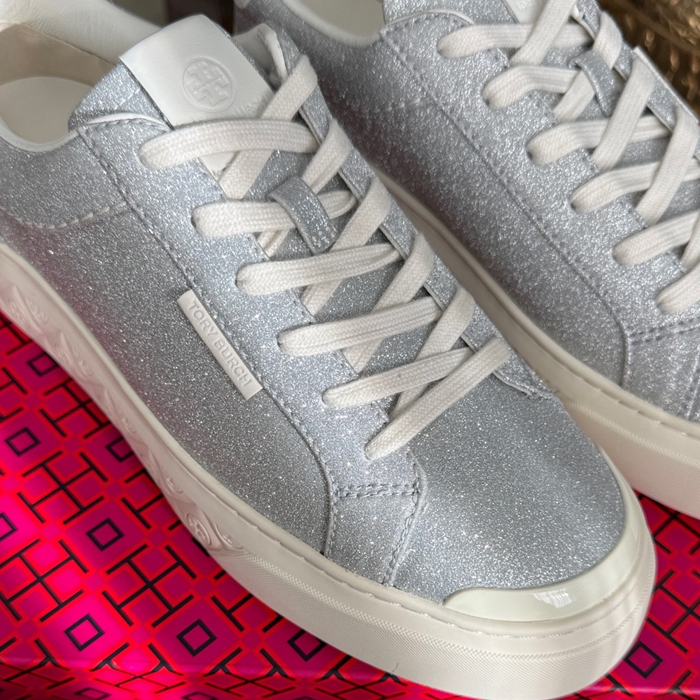 Tory Burch Lady Bug Women's Silver Glitter Sneakers Sz 9
